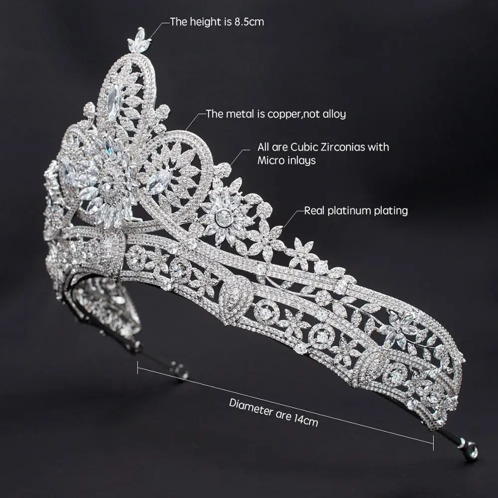 3A level Cubic Zirconia Wedding Bridal Royal Tiara Crown for Women Bride Birthday Hair Accessories Jewelry CH10337