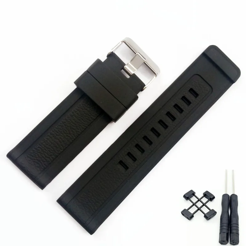 

24mm Black Silicone Rubber Strap Watch Band With Watches Buckle Belt For Suunto Core Watch + Adapters + 2Pcs Tools