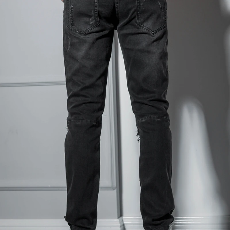 Pants with Zipper at the bottom, holes in the knees, Jeans hip-hop hip-hop men's high street chic pants, baggy pants