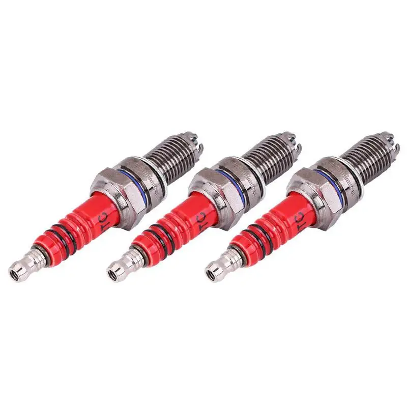 3pcs D8TC 3 Electrode Spark Plug, Racing Spark Plug with 3 Electrode for CG 125 150 200cc CF250 Motorcycle Scooter ATV Quads