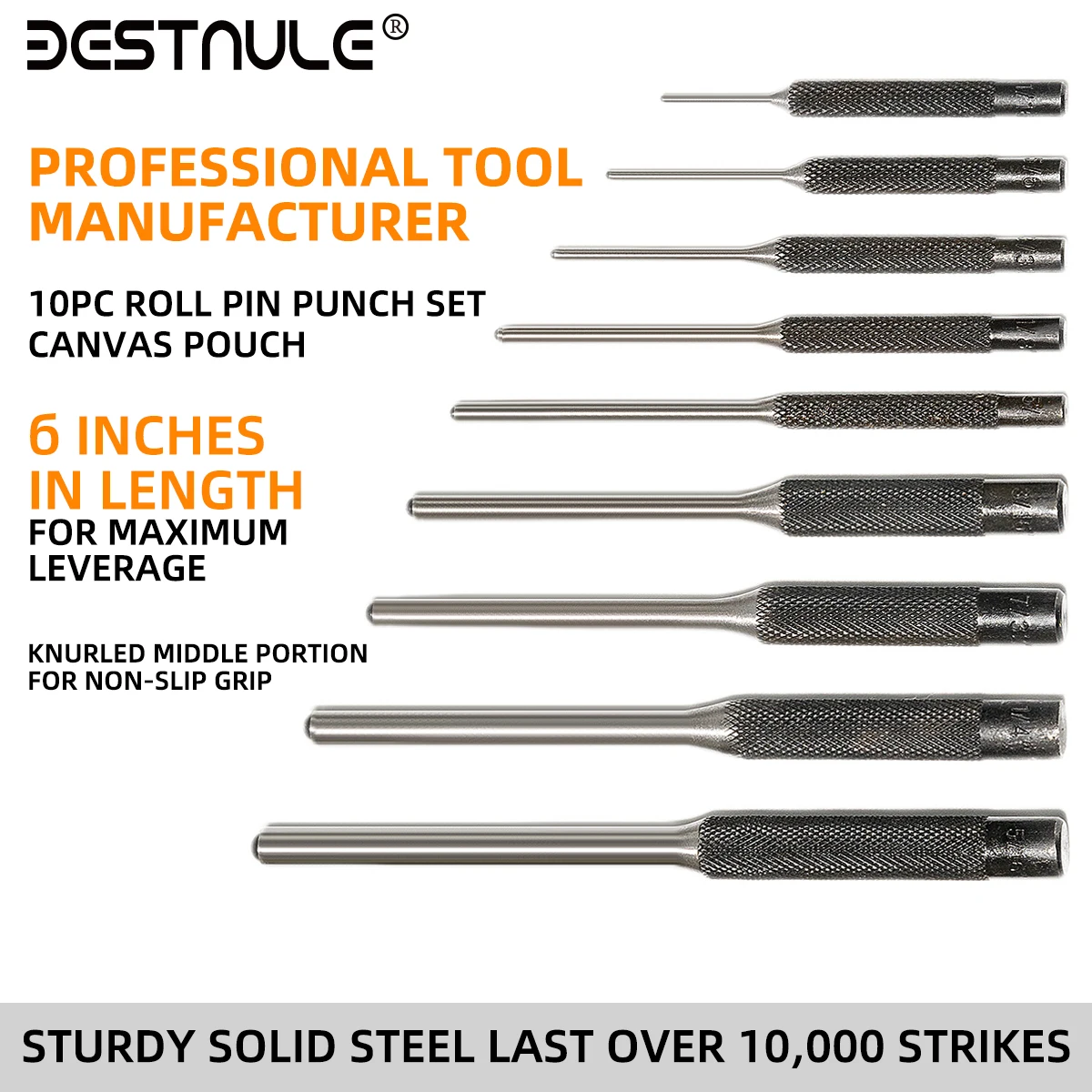 Bestnule 10 Stuks Roll Pin Punch Set, Gunsmithing Punch Gereedschap, Gemaakt Van Massief Materiaal Met Canvas Tas