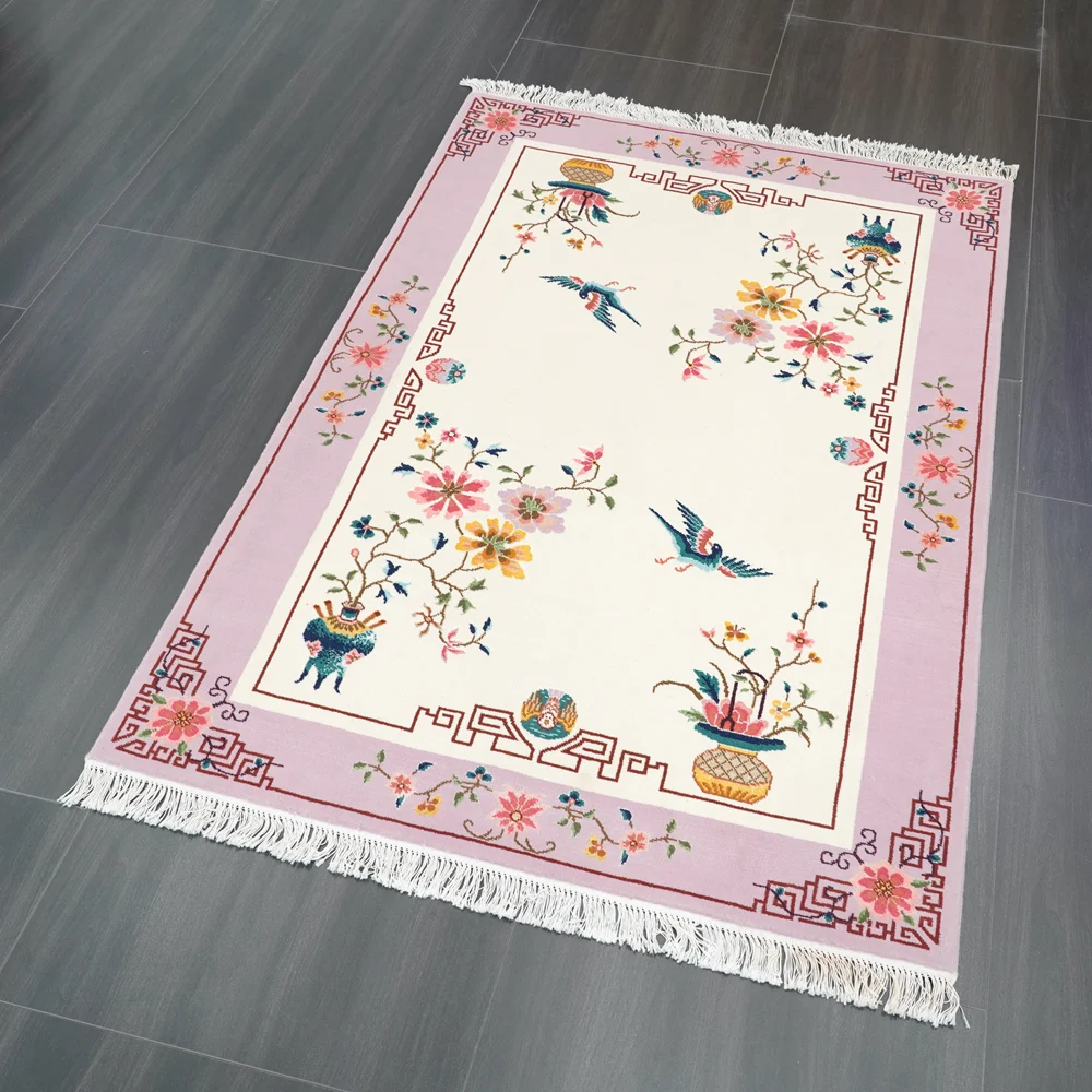 122x183cm Floral Handmade Wool Carpet Flower And Bird Chinese Art Decoration Woolen Area Rug (CNW19)