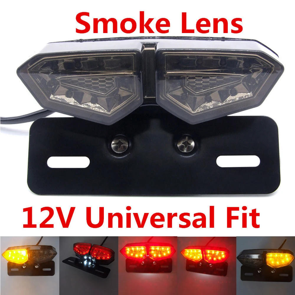 1Pc Multifunction Motorcycle Bike LED Stop Brake License Plate Rear Tail Light Smoke Len Universal LED Brake Tail Light