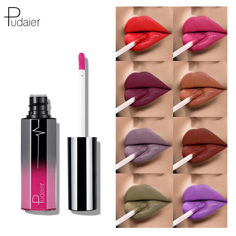 Pudaier Long Lasting Matte Lipsticks Waterproof 18 Color Velvet Liquid Lipstick Nude Red Purple Brown Lips Makeup Matt Lip Gloss