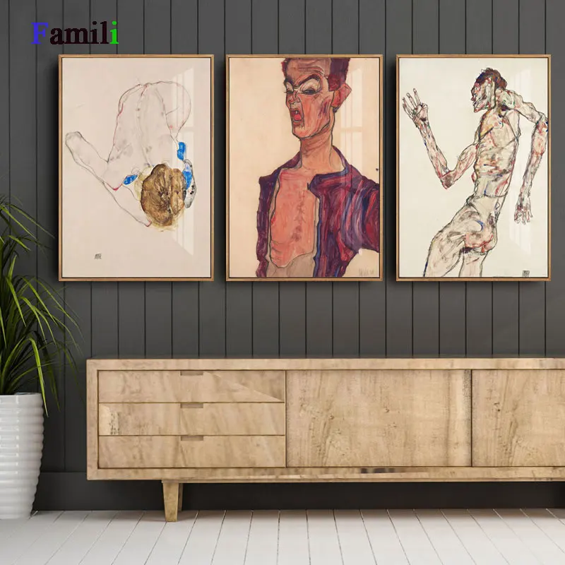 Egon Schiele Abstact Body Color Delineation Sketch Canvas Art Print Painting Poster Wall Picture For Living Room Home Decor