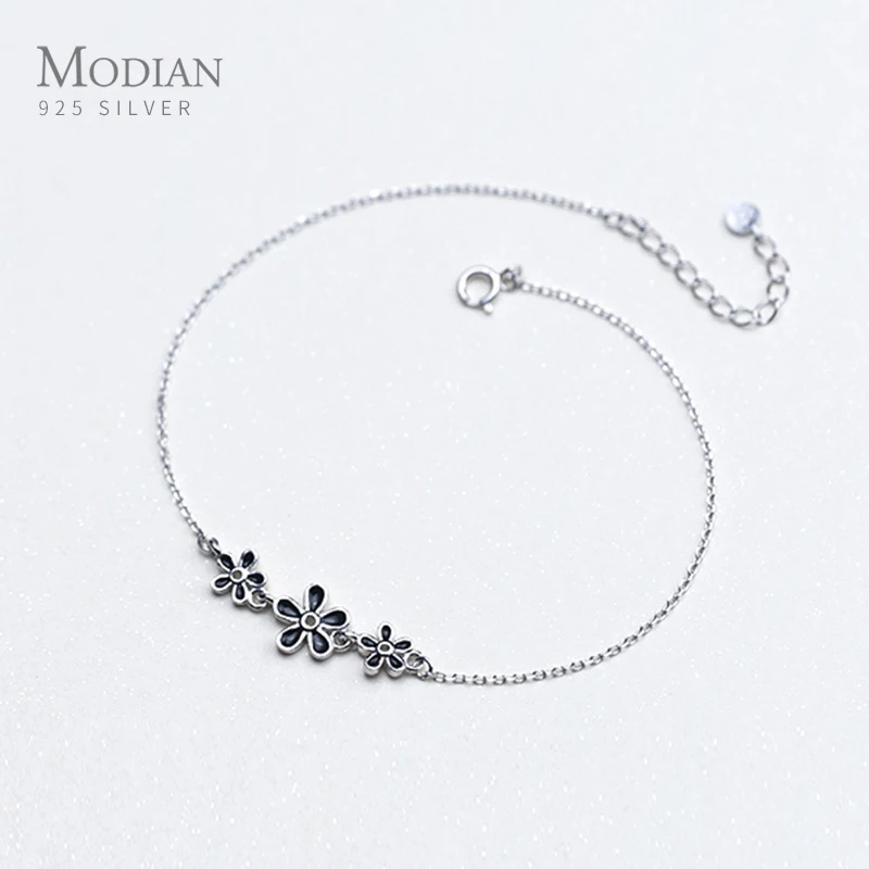 

Modian Simple Vintage Design Enamel Flower Silver Anklet for Women Sterling Silver 925 Bracelet for Ankle and Leg Foot Jewelry