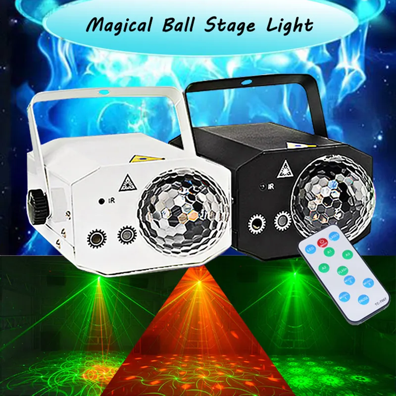 RGB LED Disco Light Magic Ball Party Sound Lights Laser Projector For DJ Bar Club Karaoke 32 Patterns Stage Strobe Light