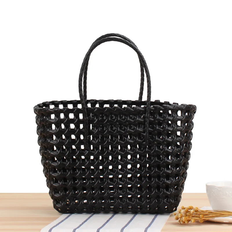 Women's PVC Candy Color Woven Handbag Causal Tote Bags Fashion Large Capacity Vegetable Basket Bag Plastic Hnadle Beach Bag