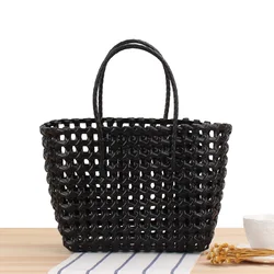 Bolso tejido de Color caramelo de PVC para mujer, bolsas de mano informales, cesta de verduras de gran capacidad a la moda, bolsa de playa de plástico Hnadle