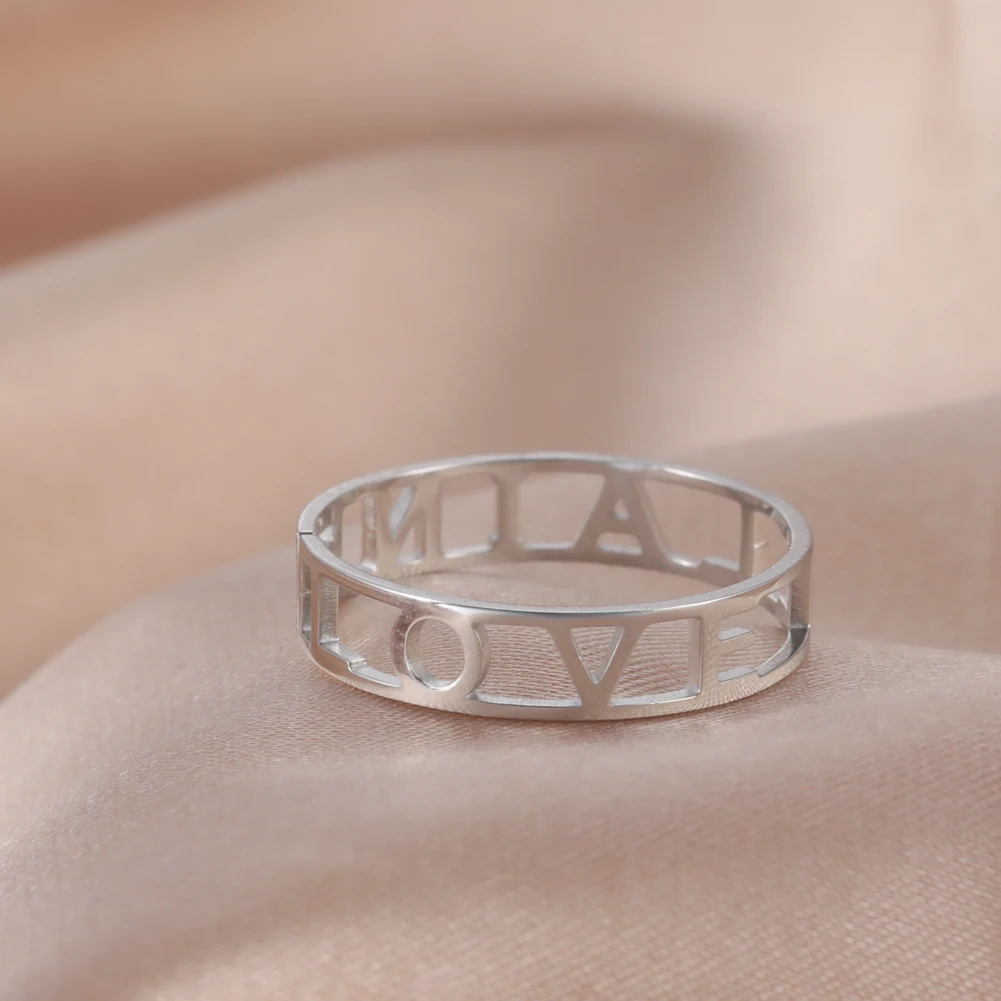 Custom Name Ring Hollow Stainless Steel Jewelry Customized Rings for Men Women Promise Ring Wedding Birthday Christmas Gifts