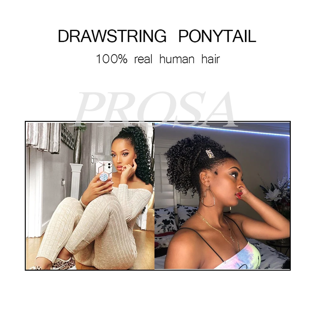 Ponytail Human Hair Kinky Curly 4A Hairpiece Fake Ponytail Extension Natural Tail of Natural Real Human Hair 100% Drawstring