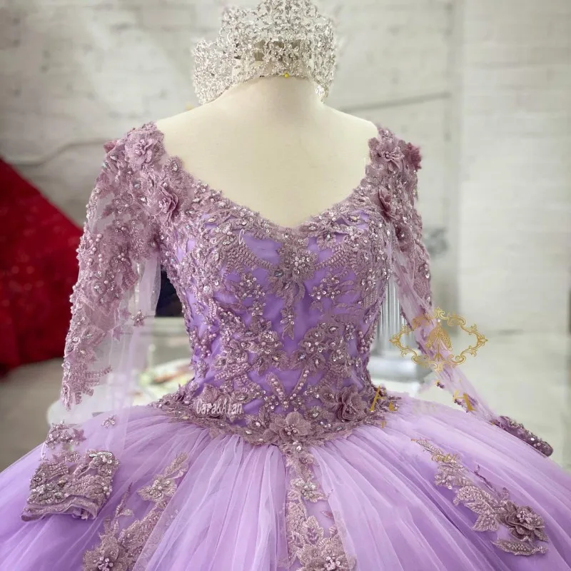 Lilás lavanda quinceanera vestidos rendas apliques meninas 15 anos vestido de aniversário mexicano vestido baile 2021 vestidos xv años