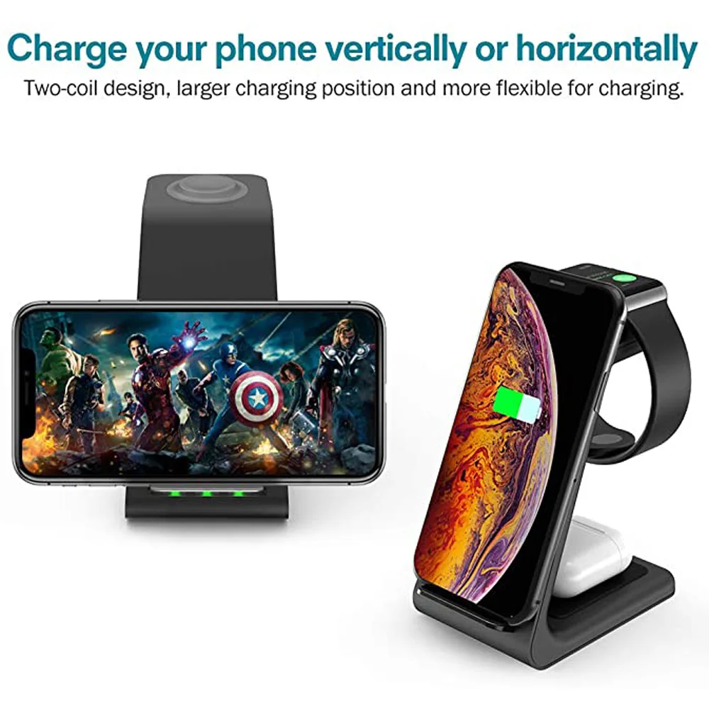 3 in 1 Wireless Charger Station 15W Fast Apple Wireless Charging Stand Dock for iPhone 14/13/12/11/8 Pro Max AirPods iWatch