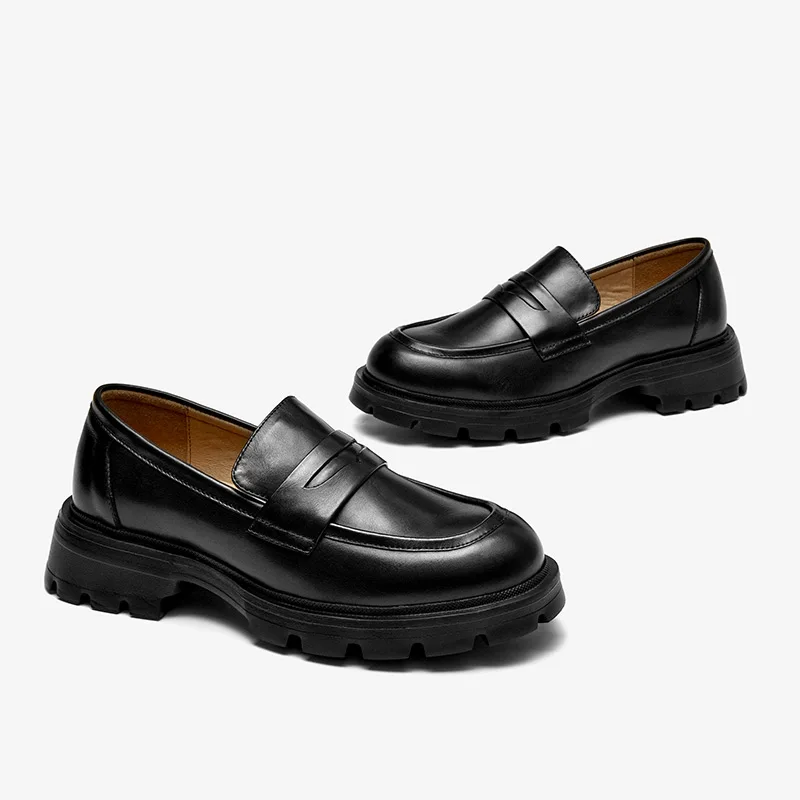 BeauToday Pelatform Loafers Women Genuine Cow Leather Solid Color Thick Sole Slip-On Spring Female Uniform Shoes Handmade B27764