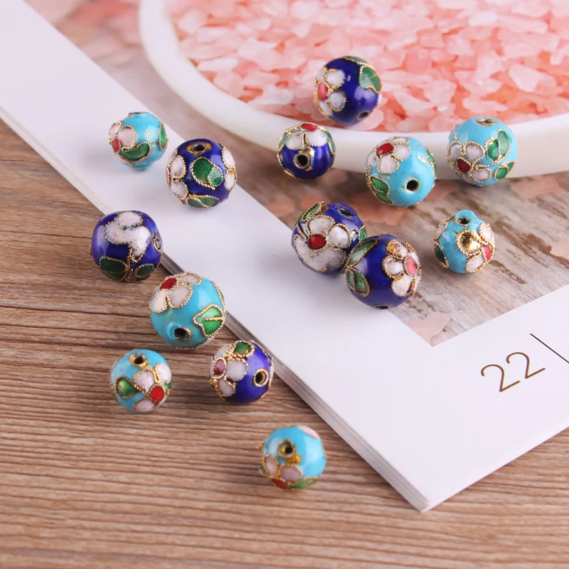 

30pcs Cloisonne Filigree Fancy Enamel Round Beads 6-14mm DIY Jewelry Making Earrings Necklace Bracelet Accessories Wholesale