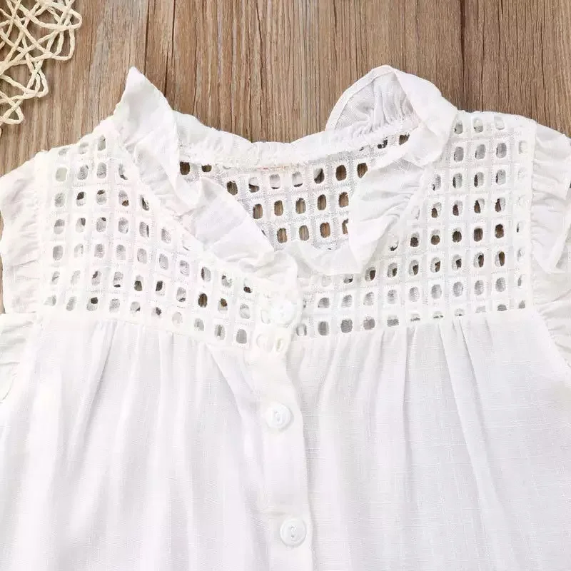 Conjunto de ropa para niños y niñas, camisa de cuello con volantes, blusa, Tops + falda de Peal con lazo, conjunto de 2 piezas, venta al por mayor, 2022