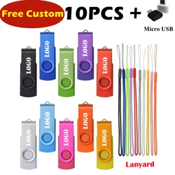 10 Cái/lốc Màu Sắc Đèn LED Cổng USB Bút 1GB 2GB 4GB 8GB 16GB Pendrive Nhớ dính 32GB 64GB USB Miễn Phí Tùy Chỉnh LOGO