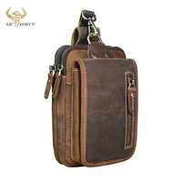 Vintage Crazy Horse cuero pequeño verano cadera Bum bolsa gancho diseño funda para cigarrillos 7 ""bolsa para teléfono Fanny riñonera cinturón 1609
