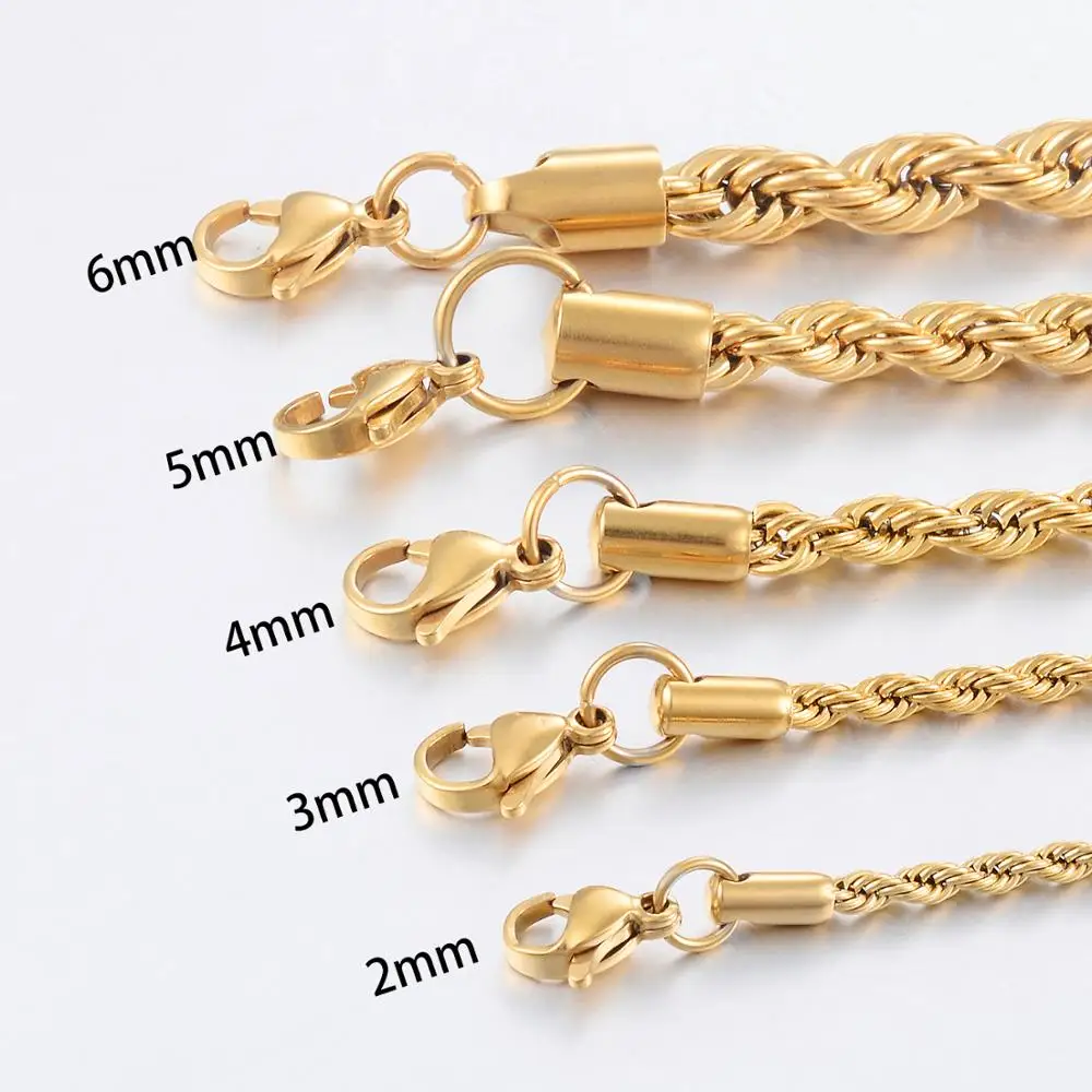 Width 2/3/4/5/6mm 316L Stainless Steel Gold Color Twisted Rope Chain Necklace For Men\'s and Women\'s Jewelry wholesale