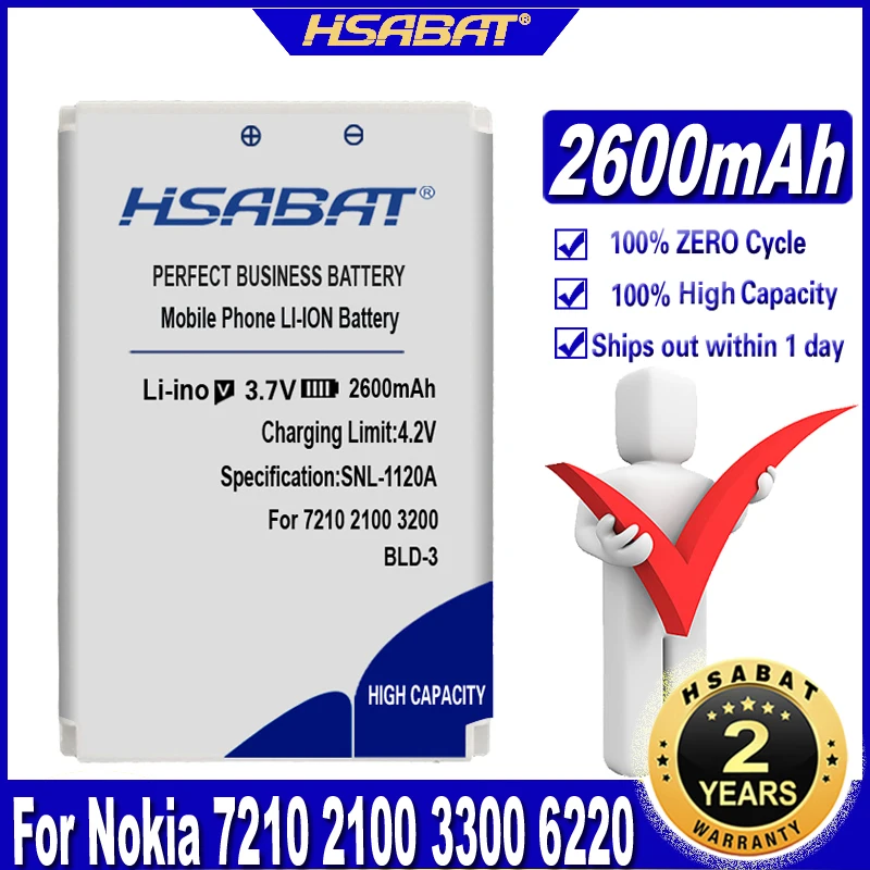 HSABAT 2600mAh BLD-3 BLD 3 battery for Nokia 7210 2100 6220 6610 3300 7250 I6260 6200 6610 6610i 7250i