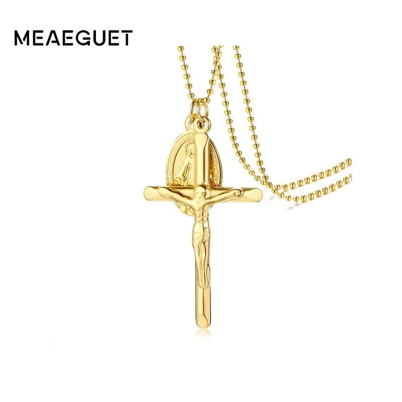 Virgin Mary Miraculous Medal Cross Charm Pendant Necklace for Women Stainless Steel Women Religious Jewelery