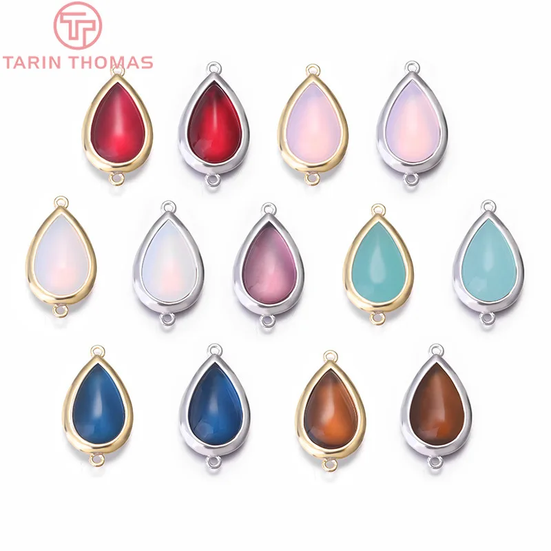 (1342)4PCS 13x25MM Hole1MM 24K Gold Color Brass with Glass Water Drop Shaped Charms Pendants High Quality Diy Jewelry Accessorie