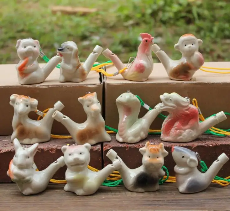 100pcs/lot Ceramic Water Bird Whistle Chinese Zodiac Animal Song Chirps Home Decoration Figurine For Kids Gifts ni181