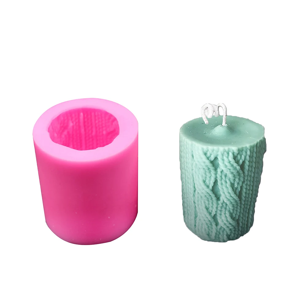 3D Knitting Wool Cylinder Silicone Candle Chocolate Silicone Mould Lines Cylinder Shape DIY Candle Mold Craft Tools