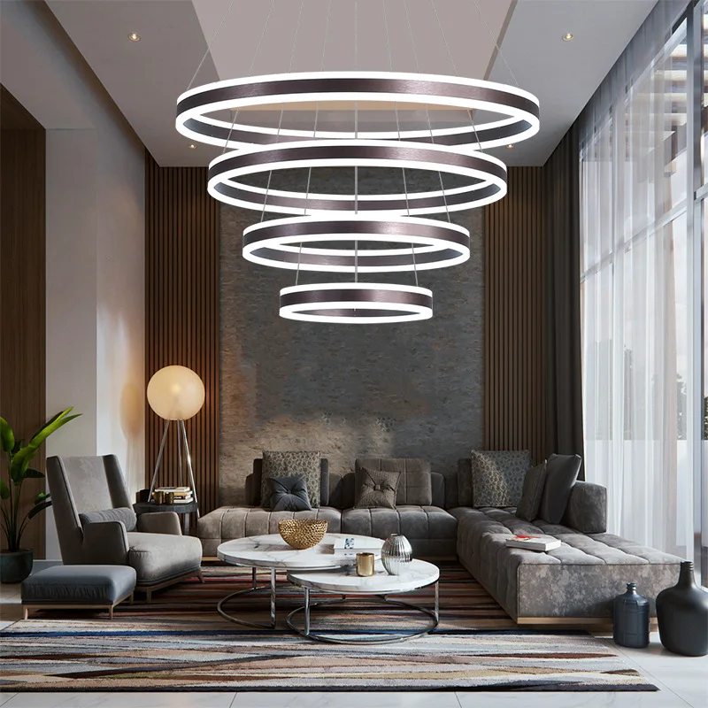 Modern Lustre Creative Circle Rings Pendant Lamp LED  Pendan Light AC220V Variety Of Shapes Dimmable 2.4G RF Remote Control