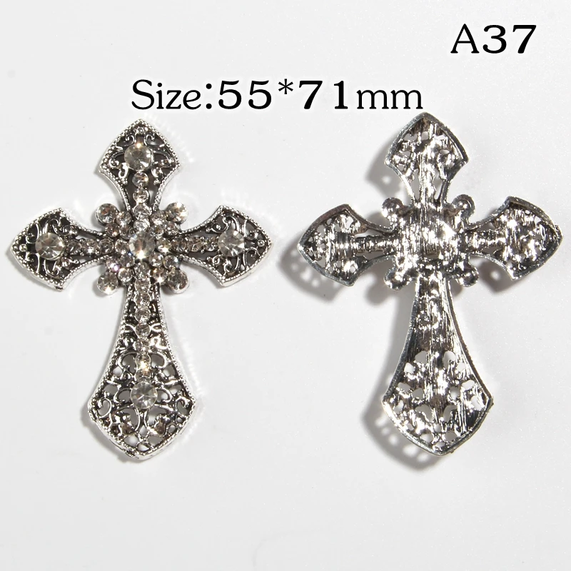 5PCS 5.5*7.1CM Big Cross Metal Rhinestone Buttons Embellishment Crosses Excellent Quality Gorgeous Cross Pendants Sew On