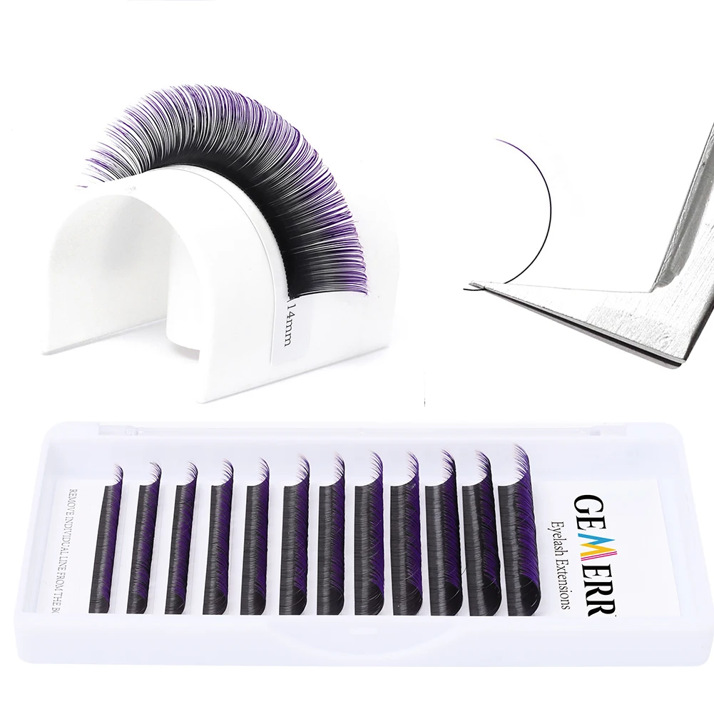 GEMERRY 12 Lines Colored Eyelash Extensions Individual Ombre Green Blue Brown Purple Lash Faux Mink False Eyelashes Makeup Tools