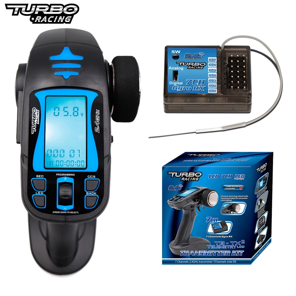 TURBO RACING TB-TX2 2.4GHz FHSS Digital 7CH Radio Remote Controller With TB-RX200 Receiver For Car Boat Vehicles Models Toys