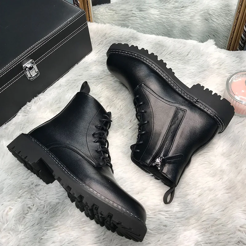 British style men's fashion warm cotton winter boots black soft leather platform shoes outdoors snow boot ankle botas de homens