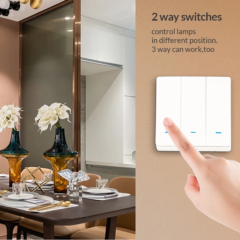 Smart Switch WiFi Push Button Wall Light Switches EU AC220V Without Neutral Tuya Wireless Control Alexa Google Home Compatible