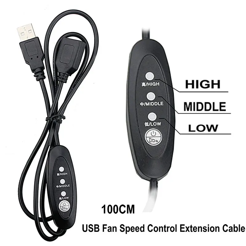 2Pcs Gdstime 3.28ft 100CM PC Case Fan Speed Control Extension Cord USB Fan Controller Cable Extend Wire Three-gear Regulation