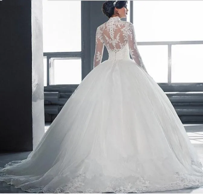 فستان نسائي قصير Lange Mouwen Saudi Arabische Kant Arabisch Baljurk Dubai Moslim Plus Size Bruid Bridal Bespoke Trouwjurken