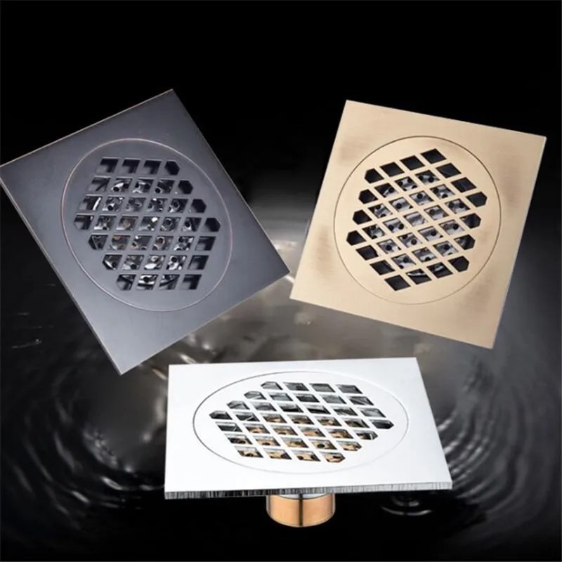 

Black/Silver Floor Drains Brass Bathroom Shower 15*15cm Euro Style Deodorant Floor Drain Wire Strainer Carved Cover Waste Drain