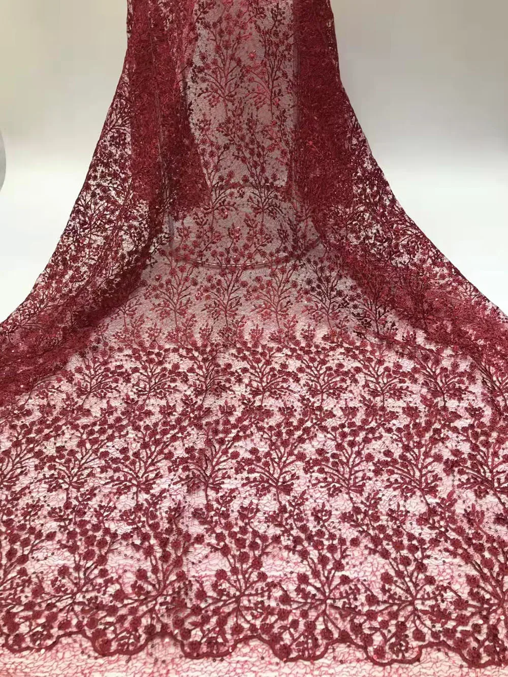 

African Mesh Lace Fabric Nigerian Tulle Embroidery Sequins Craft Sewing Designer Supplies Banquet Party Prom Dress Skirt 5 Yards