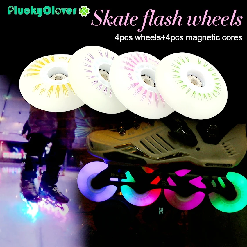 4 Uds rueda de rodillo Flash en línea 90A 60mm 64mm 68mm 70mm rueda SEBA Skate luz LED rodillo PU Freestyle Slalom Patines ruedas de neumáticos