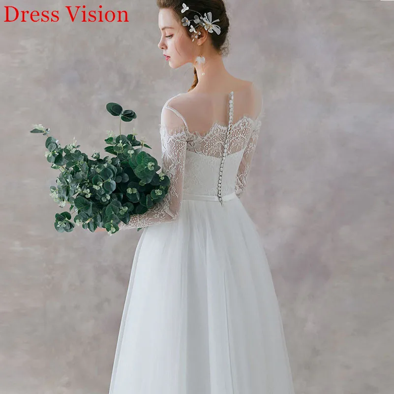 Abito da sposa 2021 abiti da sposa Robe De Mariée pizzo maniche a tre quarti o-collo lunghezza del pavimento abito formale