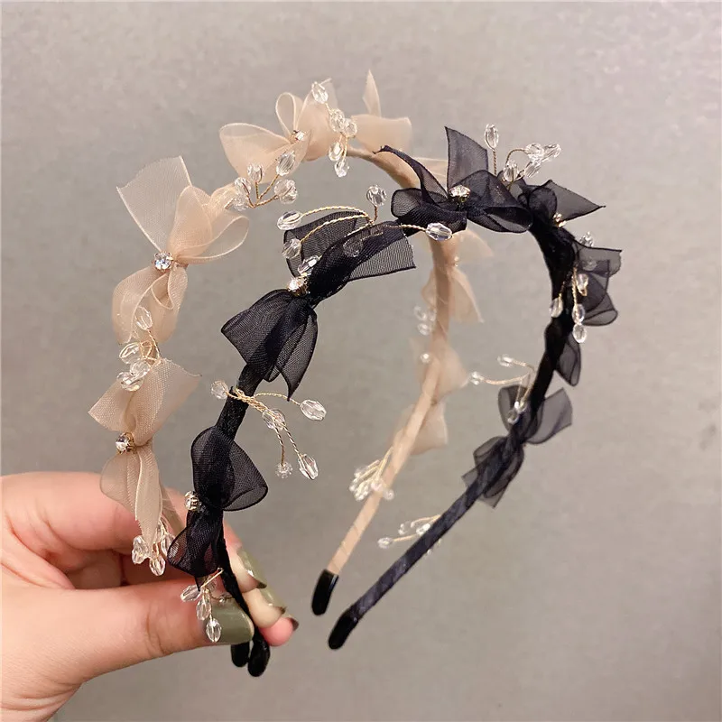 

Fashion Shining crystal Rhinestone Hair Hoop Headband Hairband for Women Girls Ribbon bow Hair Band Hair Accessories 1pcs New