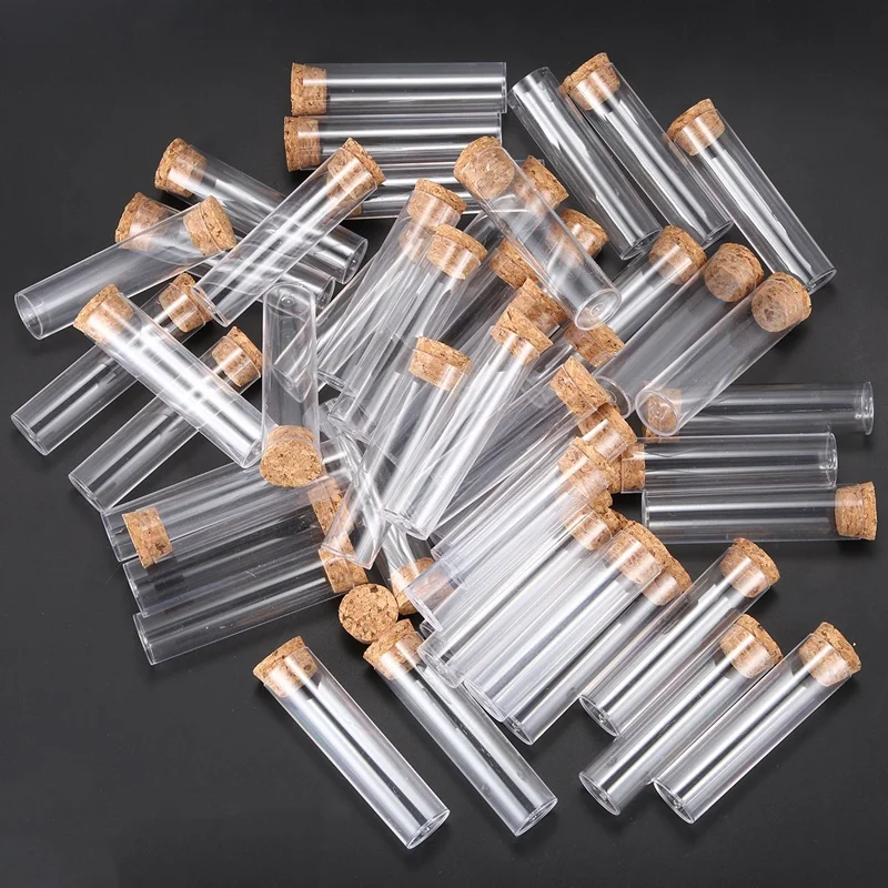 50Pcs/Pack 25X95mm Flat Bottom Tea Plastic Test Tube Drosophila Vials Culture Tube with Cork Stoppers