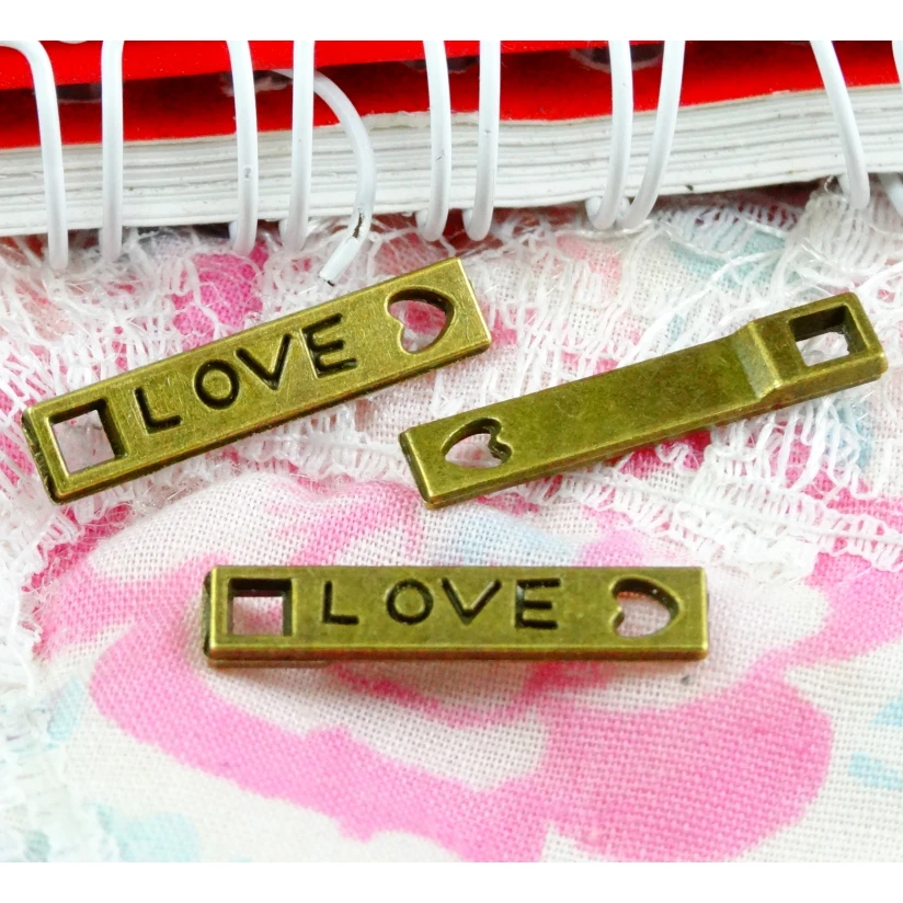 

100pcs/lot 21.5*4.3MM Charms Love Connector Antique Bronze Plated Love Connector Charms Pendant