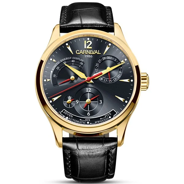 Carnival KARNEVAL Neue Dual Time Zone Uhren für Männer Automatische Multifunktions Männer Mechanische Armbanduhren Saphir Kalender Montre Homme 7