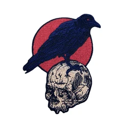 Japan The Raven On the Skull Fashion Skull Patch Sunrise Iron on Patch Emboroidery Badge Emblem for Backpack Clothing Jacket