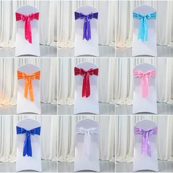 Spandex Chair Sashes, Satin Ribbon Bows for Wedding Events, Banquets Decoration, Elastic Chair Bands with Bow, Many Colors