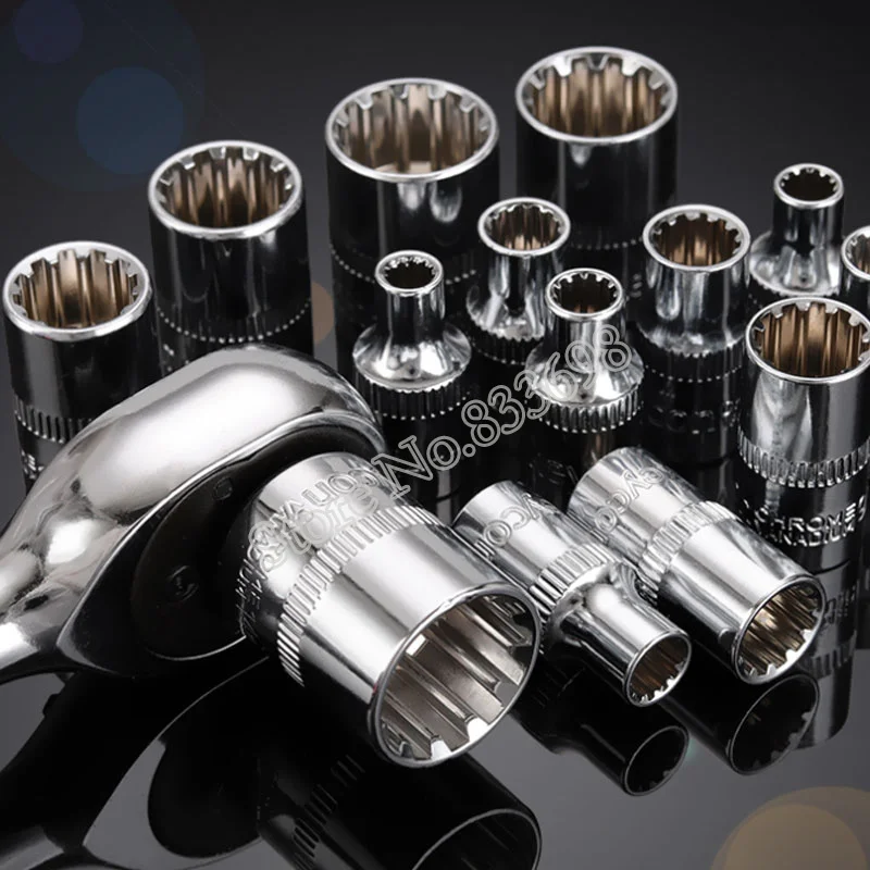 13Pcs 4-14mm 12 angoli 12 punte a bussola 1/4 "Square Drive Torx Star chiave a cricchetto Set di adattatori per riparazione Auto moto