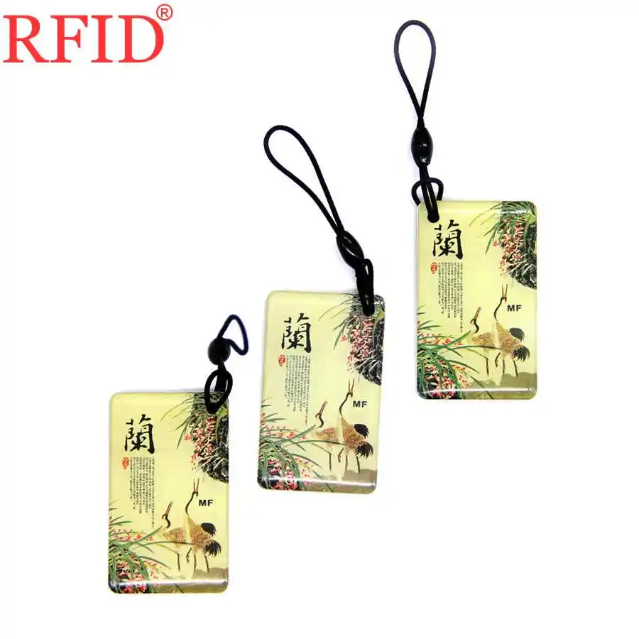 UID S50 1K 13.56Mhz Rewritable Changeable NFC Card Badge Key Fob Token Tag RFID Orchid Pattern Keychain Access Control Card 1pcs