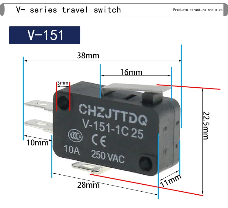 1 Stück Mikro-Endschalter CHZJTTDQ V-15.V-151.V-152.V-153.V-154.V-155.V-156.-1C 25mm Wegschalter Endschalter mit Silberkontakt – Detail 7