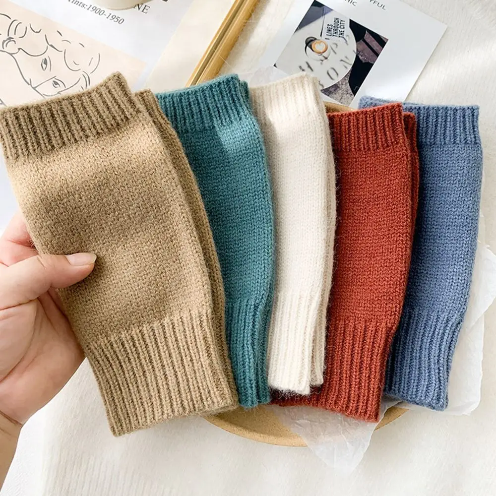 Korean New Half-finger Gloves Female Autumn and Winter Wool Warmth Fingerless Students Touch Screen Thick Knitted Wristband